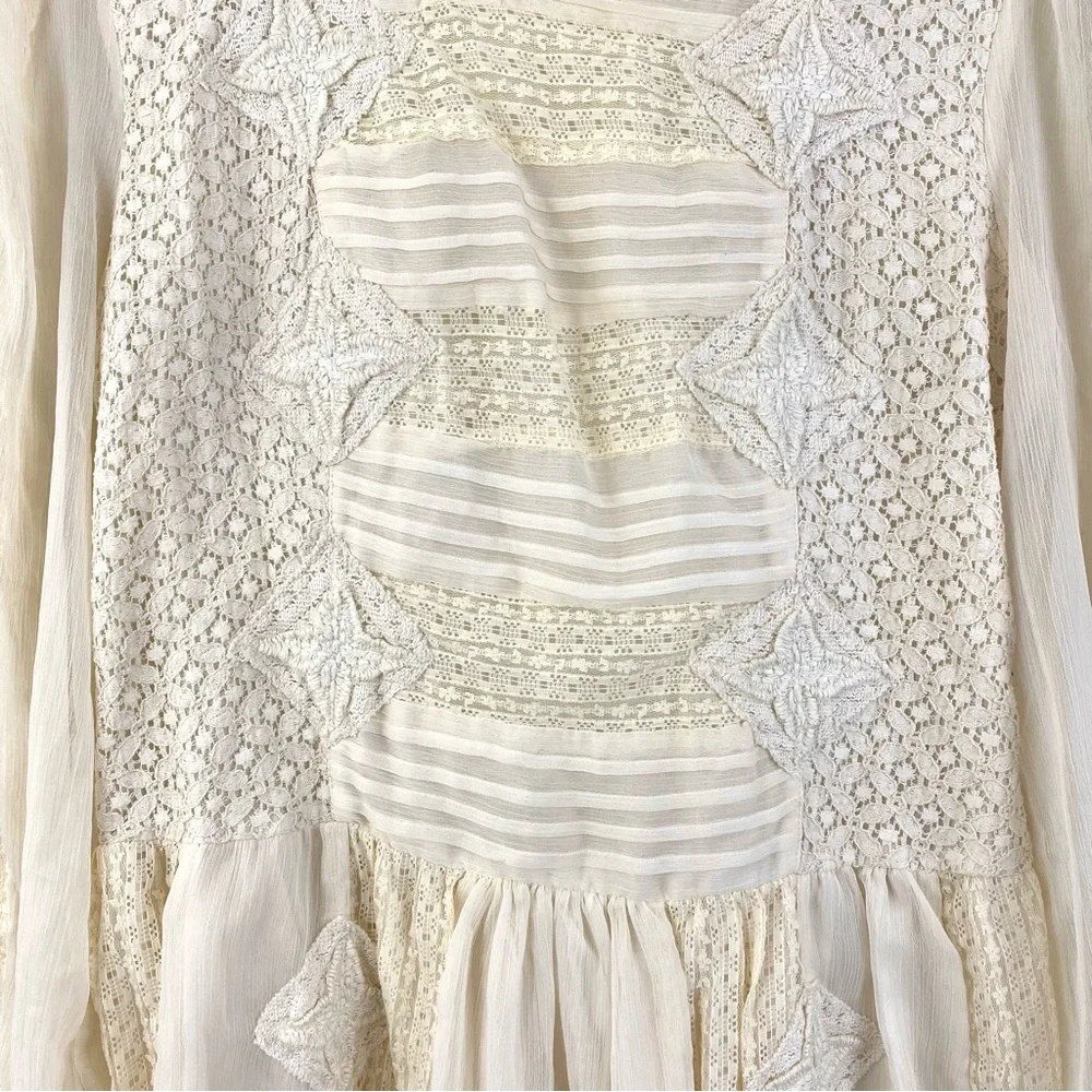 Free People Leigh Chiffon Embroidered Lace Mini Dress — Ivory (M) - Picture 3 of 7